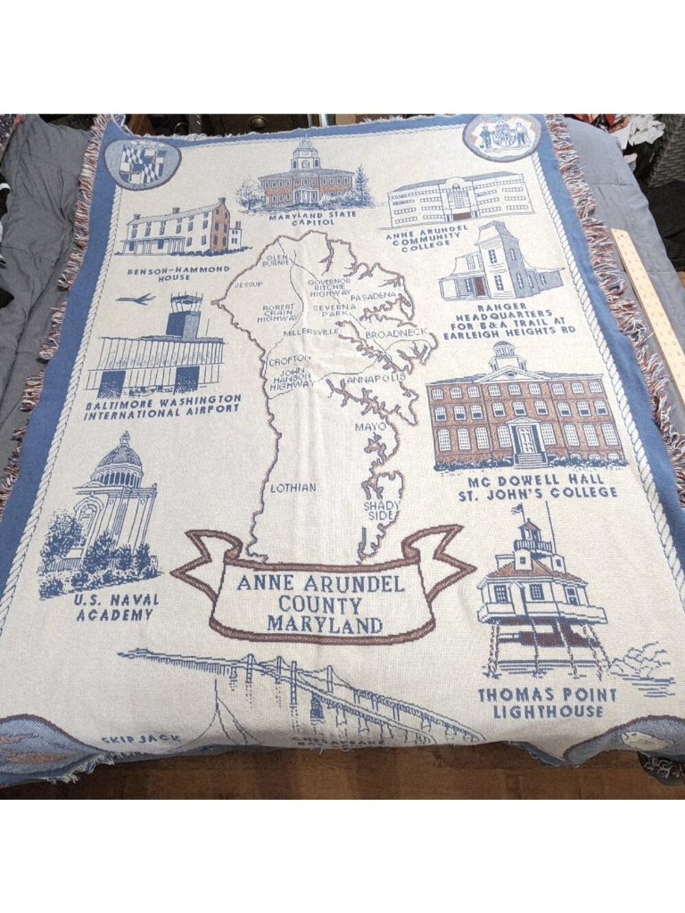 Anne Arundel County Maryland Throw Blanket Historic Landmarks Map Woven Tapestry